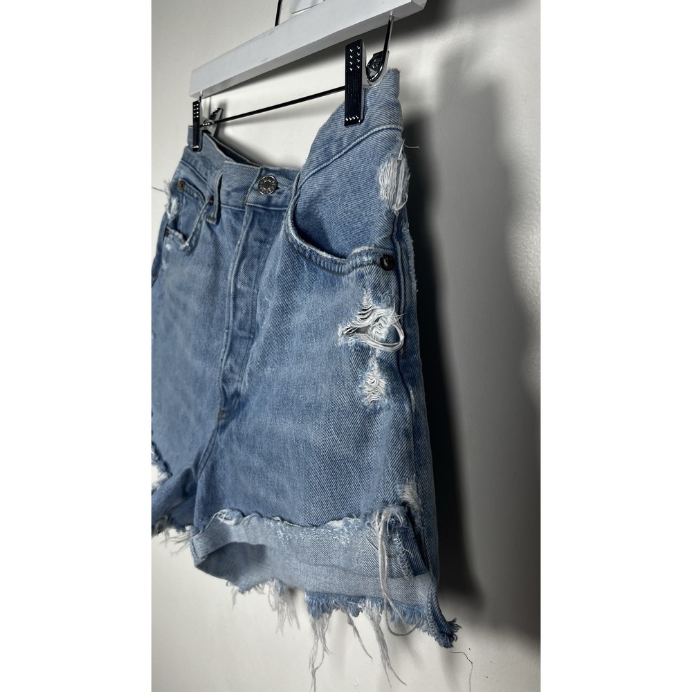 Agolde Dee Vintage High Rise Blue Denim Distressed Shorts Button Fly Size 28 EUC - Picture 7 of 11